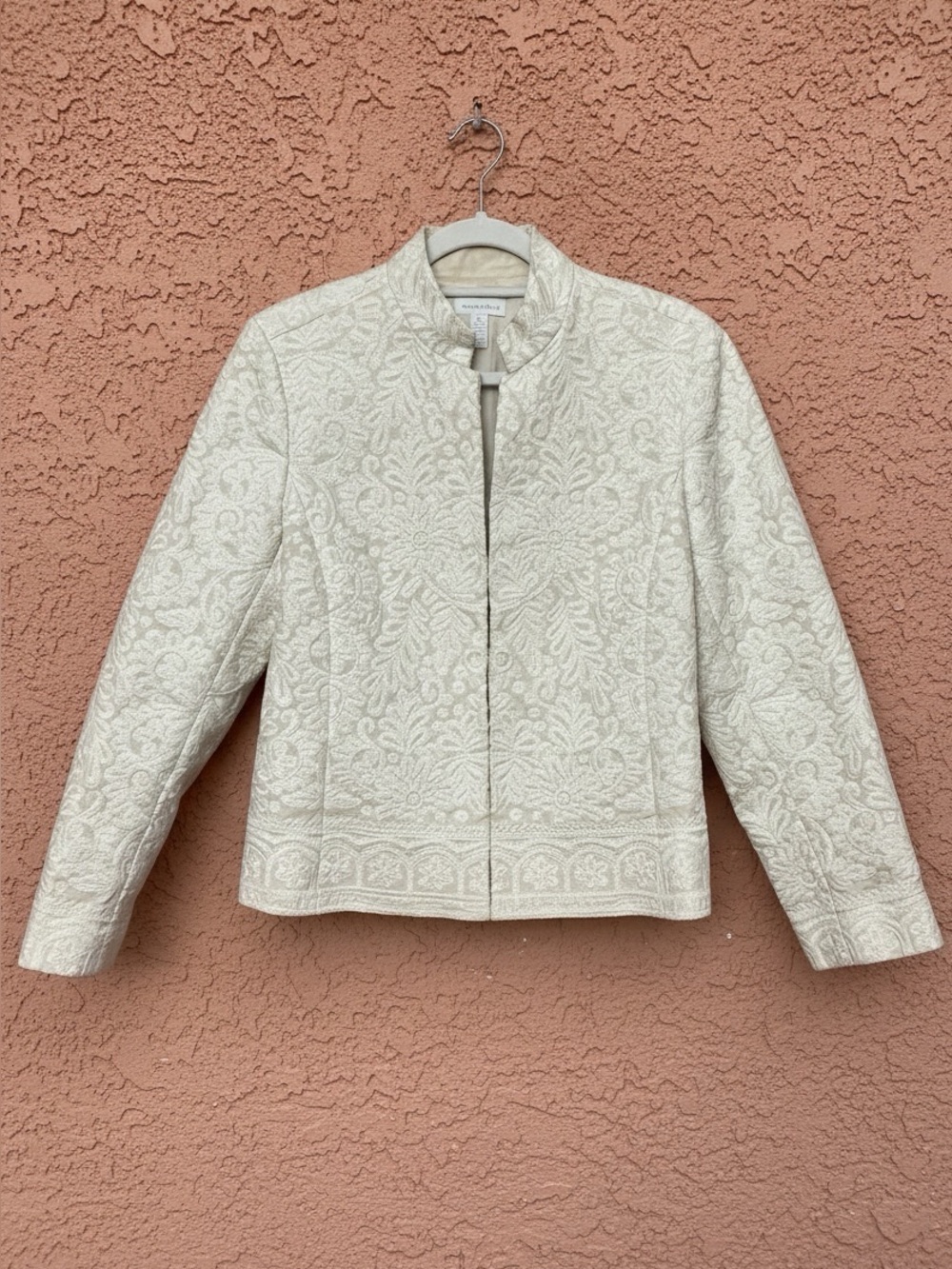 White Linen Cotton Embroidered Jacket 12 Boho Victorian Edwardian Charter Club
